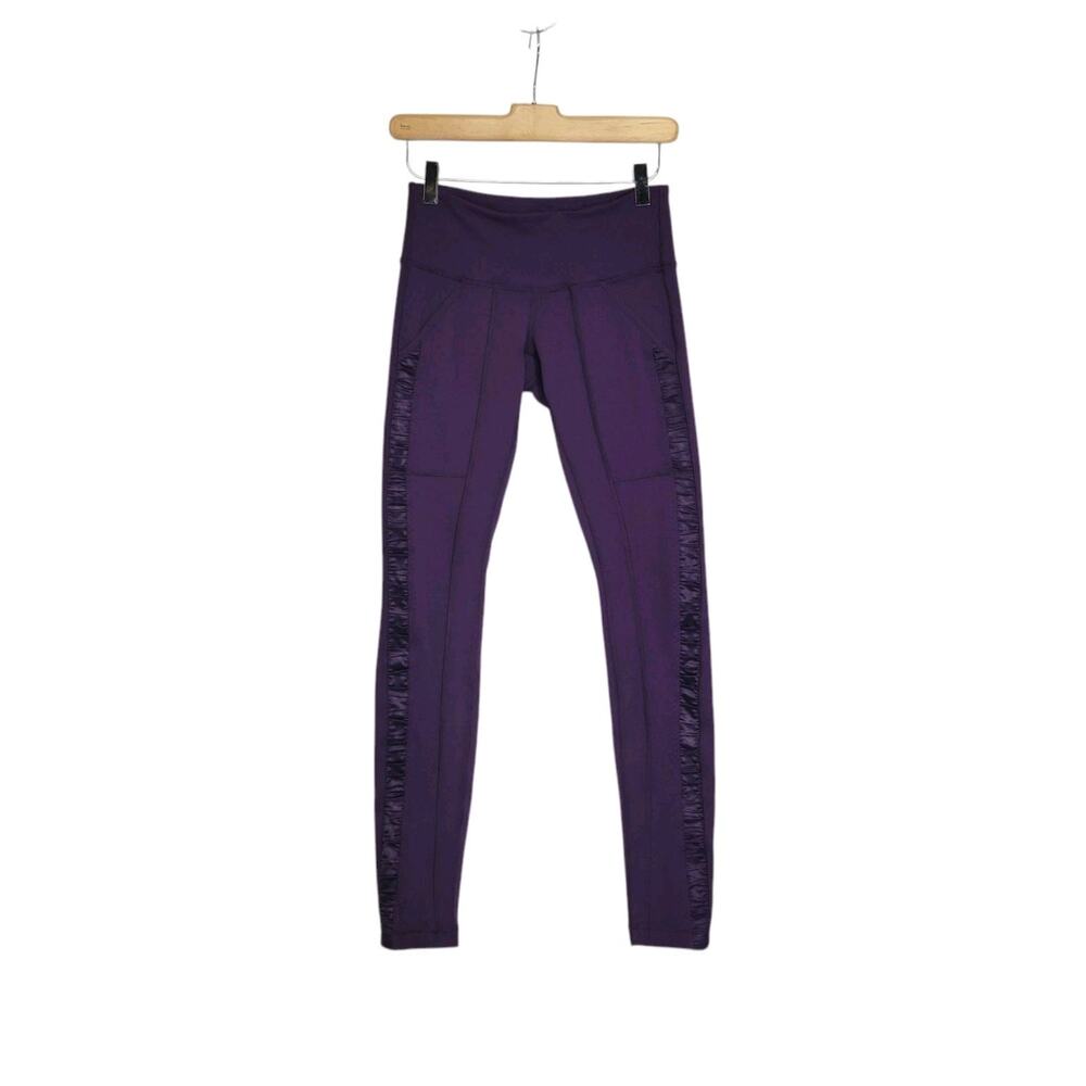 Lululemon Practice Daily Dark Purple Low Rise Satin Side Stripe Leggings Size 4